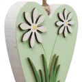 Floristik24 Decoratieve harten om op te hangen met bloemen hout groen, wit 8.5×12cm 4st
