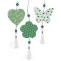 Floristik24 Hangende decoratie hart bloem vlinder wit, groen hout lente decoratie 6st