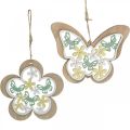 Floristik24 Vlinder om op te hangen, houten hanger bloem, lentedecoratie met glitter H11/14,5cm 4st