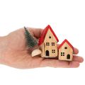 Houten decoratieve huisjesset met rode daken en sparren, 12 cm, 6 stuks | Floristik24.nl