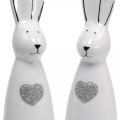 Floristik24 Konijn keramiek zwart en wit, Paashaas decoratie paar konijnen met hart H20.5cm 2st