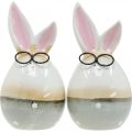 Floristik24 Keramische paashazen met bril, paasdecoratie paar konijntjes H19cm 2st