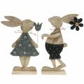 Floristik24 Decoratiefiguur houten konijn vilt 30/31.5cm 2st