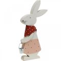 Floristik24 Konijnenmeisje, lentedecoratie, houten konijn met een emmer, paashaas