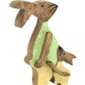 Floristik24 Paashaas met kind, lentedecoratie gemaakt van hout, konijn vader, paasnatuur, groen, geel H22cm