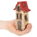 Keramische huisdecoratie met rood dak, verlicht huisje, 15 cm, 2 stuks | Floristik24.nl
