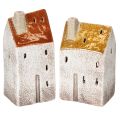 Floristik24 Keramische huisdecoratie met schoorsteen, theelichthuisje, herfst en winter, 13 cm, 2 stuks