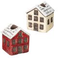 Floristik24 Keramische kaarsenhouder, decoratief huisje met sneeuw voor tafeldecoratie, 7 cm, 2 stuks