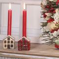 Keramische kaarsenhouder, decoratief huisje met sneeuw voor tafeldecoratie, 7 cm, 2 stuks | Floristik24.nl