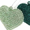 Floristik24 Glitter hartjes set om op te hangen smaragd, ijsblauw 6cm x 6.5cm 12st