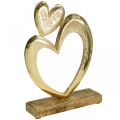 Floristik24 Metalen hart gouden, decoratief hart op mangohout, tafeldecoratie, dubbel hart, Valentijnsdag Valentine