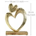 Floristik24 Metalen hart gouden, decoratief hart op mangohout, tafeldecoratie, dubbel hart, Valentijnsdag Valentine