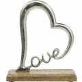 Floristik24 Tafeldecoratie hart &quot;Love&quot; op houten voet mango metaaldecoratie zilver