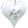 Floristik24 Decoratiehanger hart met vogelmotief, hartdecoratie voor Valentijnsdag, metalen hanger hartvorm 4st
