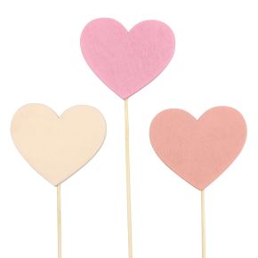 Floristik24 Bloemenplug houten hart decoratieve plug roze 6,5×6cm 10st
