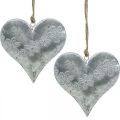 Floristik24 Harten om op te hangen, metalen decoratie met reliëf, Valentijnsdag, lentedecoratie zilver, wit H13cm 4st