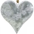 Floristik24 Harten om op te hangen, metalen decoratie met reliëf, Valentijnsdag, lentedecoratie zilver, wit H13cm 4st