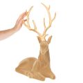 Decoratief beeldje van een liggend hert met gewei, met fluweelachtige afwerking, 58 cm | Floristik24.nl