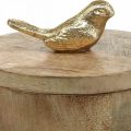 Floristik24 Sieradendoos met vogel, veer, decodoos van mangohout, echt hout naturel, goudkleurig H11cm Ø12cm