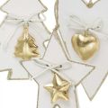Floristik24 Kersthanger hart / spar / ster, houtdecoratie, boomdecoratie met belletjes wit, goud H14.5 / 14 / 15.5cm 3st