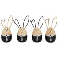 Floristik24 Houten konijneneieren Paasdecoratie zwart wit Ø4,5cm 12cm 4st