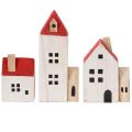 Decoratieve houten huisjesset, rood en wit, meerdelige winterdecoratie, 13 cm, 6 stuks | Floristik24.nl