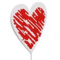 Floristik24 Houten hart op de stok 7cm x 7cm wit, rood 12st