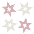 Floristik24 Houten ster 3,5 cm roze / wit met glitter 72st