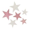 Floristik24 Houten ster 3-5cm roze / wit met glitter 24st