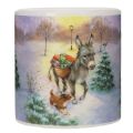 Pilaarkaars met winterlandschap, ezel- en hondenmotief, 10 cm | Floristik24.nl