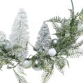 Floristik24 Verlichte krans met dennenbomen en ballen, Advent, winterdecoratie om op te hangen, LED-decoratiering zilver B45cm Ø30cm