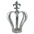 Floristik24 Decoratieve kroon, tafeldecoratie, metalen decoratie zilver, gewassen wit H16cm Ø11cm