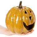 Keramische pompoen met gezicht, LED-decoratie, Halloween, 19 cm | Floristik24.nl