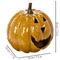 Keramische pompoen met gezicht, LED-decoratie, Halloween, 19 cm | Floristik24.nl