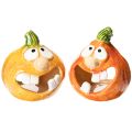 Floristik24 Decoratieve pompoenfiguur en theelichthouder, grappig gezichtje, herfstdecoratie, 12 cm, 2 stuks