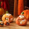 Decoratieve pompoenfiguur en theelichthouder, grappig gezichtje, herfstdecoratie, 12 cm, 2 stuks | Floristik24.nl