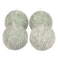Floristik24 Bolkaarsen 8 cm ronde kaarsen groen sneeuwbal glitter 4 stuks