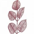 Floristik24 Kunstplanten, deco bladeren, kunsttak roze glitter L36cm 10st