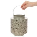 Lantaarn met sterrenpatroon, metaal, groen, 31 cm | Floristik24.nl