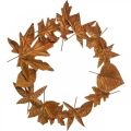 Bladkrans, edele roest, metalen decoratie, krans, herfstdecoratie, herdenkingsbloemwerk Ø29cm
