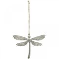 Floristik24 Libelle van metaal, zomerdecoratie, decoratieve libel om op te hangen zilver B12,5cm
