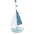 Floristik24 Decoratieve zeilboot gemaakt van metaal blauw, wit 12,5 cm x 20,5 cm 2 stks
