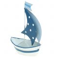 Floristik24 Decoratieve zeilboot van metaal blauw, wit 9,5cm x 13cm 2st