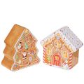 Floristik24 Kerstblik, koekblik, kerstboom en huisje, peperkoeklook, 14 cm, 2 stuks