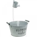 Floristik24 Plantkom met gieter, tuindecoratie, metalen plantenbak zilver white wash H41cm Ø28cm/Ø7cm