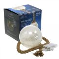Floristik24 LED bal binnen met frost effect en touw Ø14cm 30L warm wit