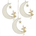 Floristik24 Adventsdecoratie, engel op maan, houten decoratie om op te hangen wit, goud H14.5cm B21.5cm 3st