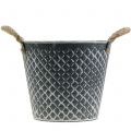 Floristik24 Zinken pot ruit met touw handvatten grijs wit gewassen Ø25cm H21cm