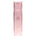 Floristik24 Organza lint met stermotief roze 25mm 15m