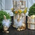 Floristik24 Paashaas met Veer Boa Lente Decoratie Konijntje Gouden Pasen Decoratie